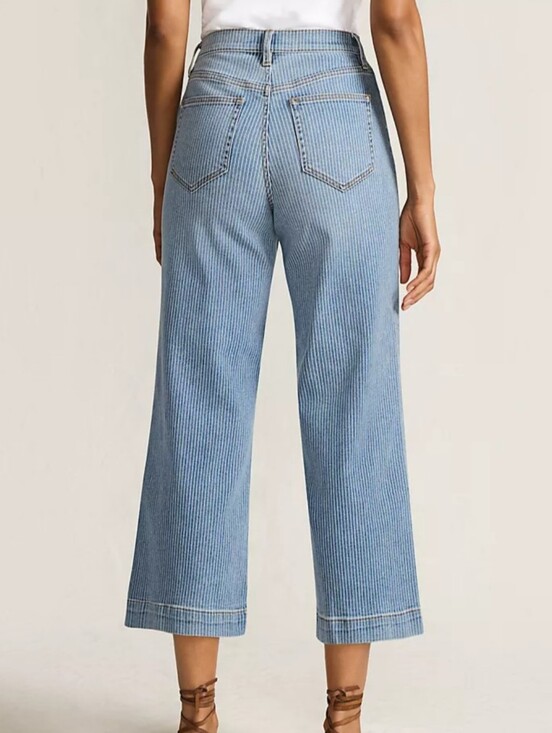 Lands' End Denim - Land's End Women's Recover Denim High Rise Striped Wide Leg Crop Jeans